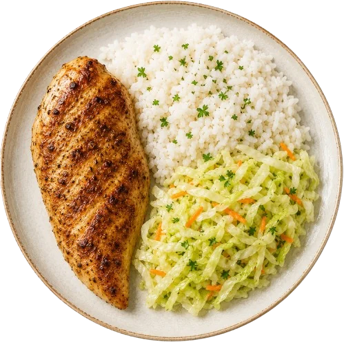 Pileći file, pirinač i kupus salata